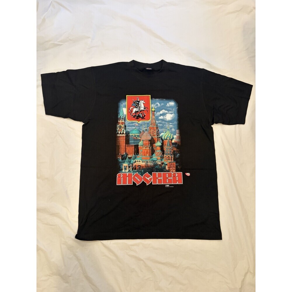 Saint Basil's Cathedral Moscow Black Crew Tee Men's Size Large Swan Silverline